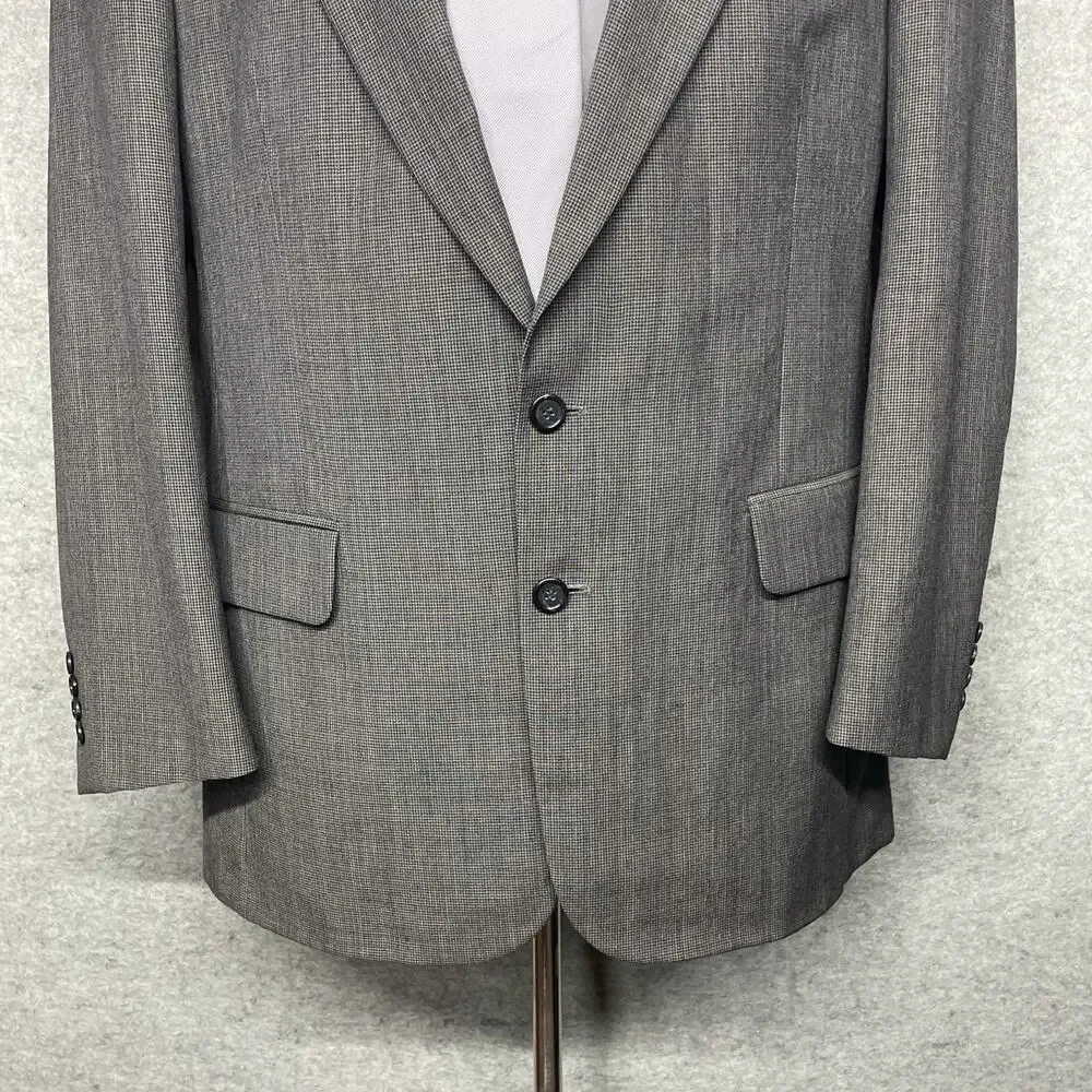 Jos A Bank Pure 100% Wool Sport Coat Blazer Mens 43 Long Gray Micro Check Poland